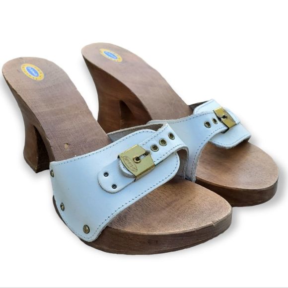 Dr. Scholl's | Shoes | High Heeled Dr Scholls Leather And Wood Sandals Size  | Poshmark
